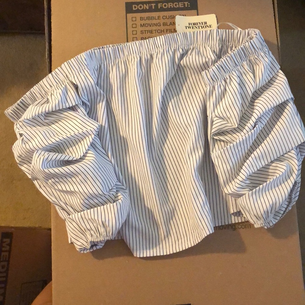 Striped off the shoulder top with puffy sleeves